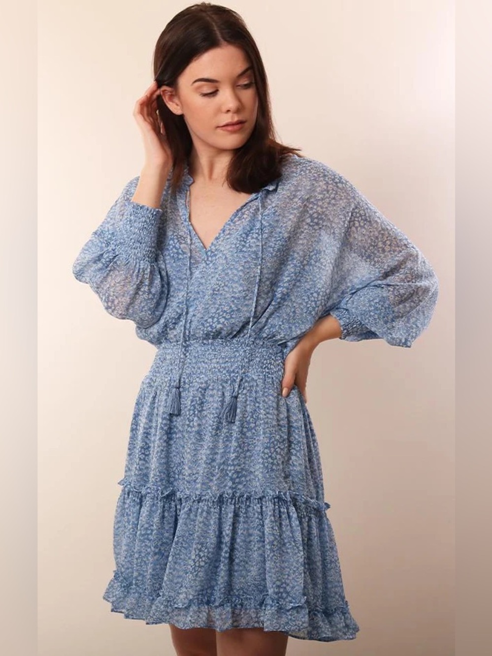 💎NWT Love Stitch Light Blue Floral Tiered Smocked Waist Dress